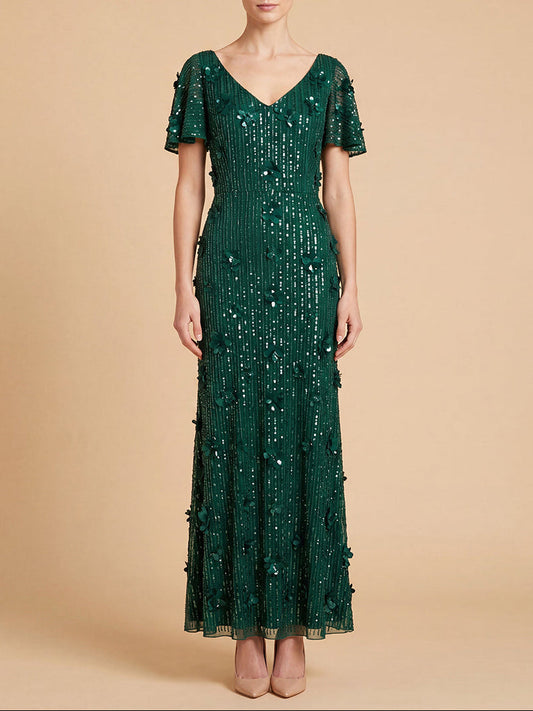 3D Floral Embellished Gown with Cape Sleeves | 28852