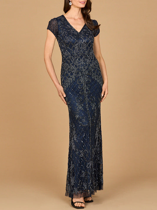 Cap Sleeve Mermaid Beaded Gown