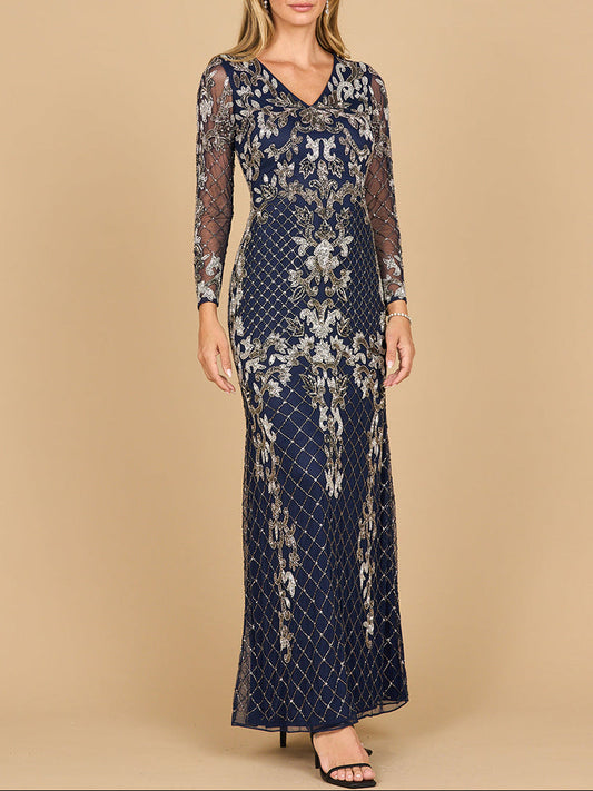 Vestido de manga larga con cuentas en contraste | 28877