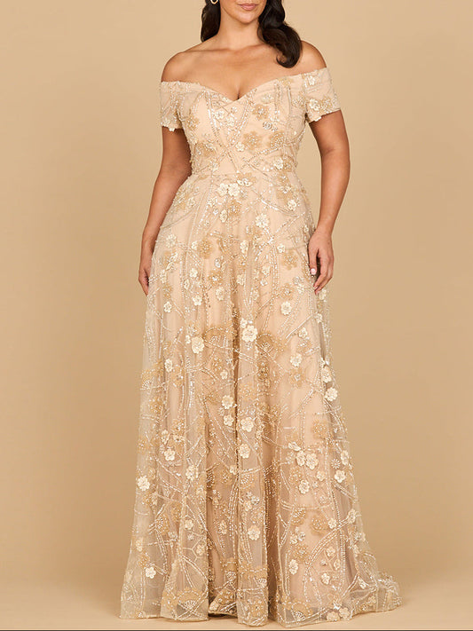 Vestido largo de corte evasé con hombros descubiertos | 28882