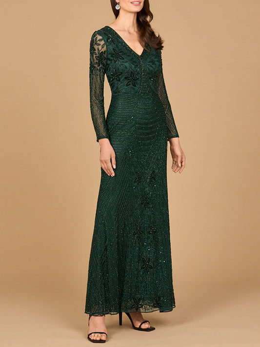 Long Sleeve Beaded Maxi Gown