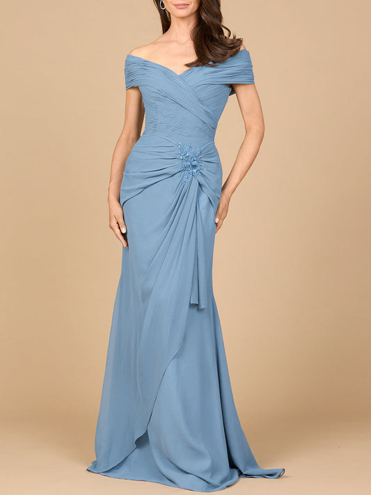 Vestido elegante de chifón con hombros descubiertos