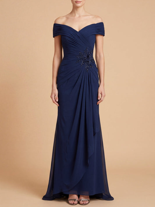 Vestido elegante de chifón con hombros descubiertos