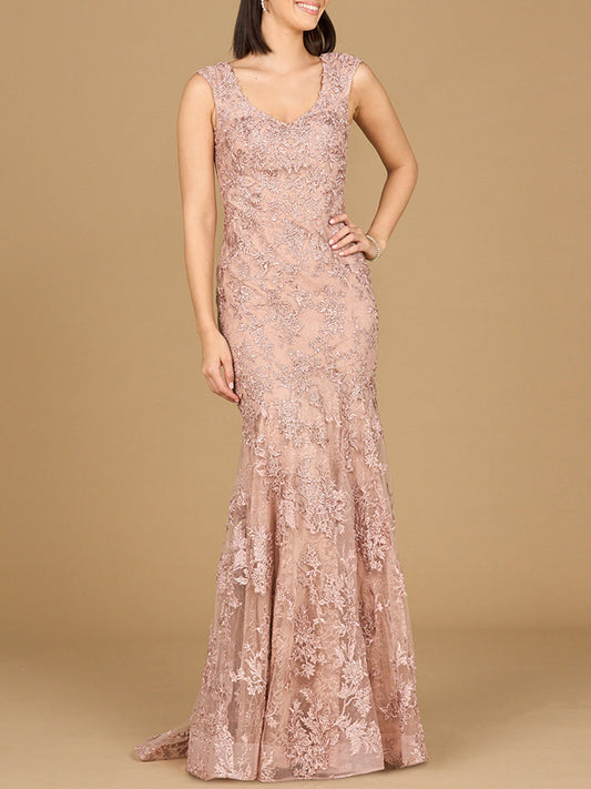 Sleeveless Mermaid Lace Embroidered Gown