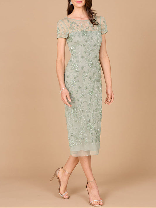 Sheer Beaded Midi Dress with Cap Sleeves | 28997