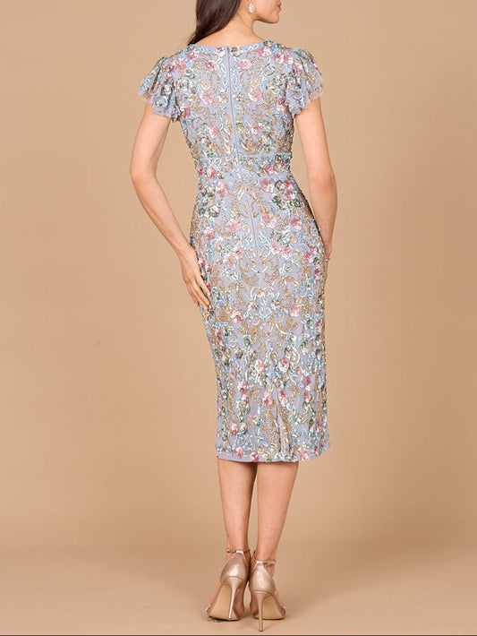 Vestido Midi Floral con Cuentas