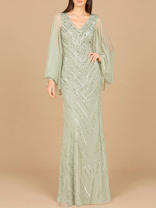 Vestido con capa larga y pedrería - OUTLET