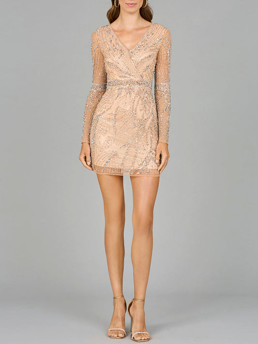 Long Sleeve V-Neck Cocktail Dress