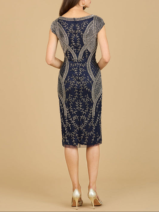 Cap Sleeve Midi Gown with High Neckline