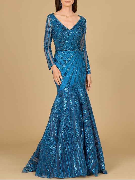 Vestido corte sirena de manga larga