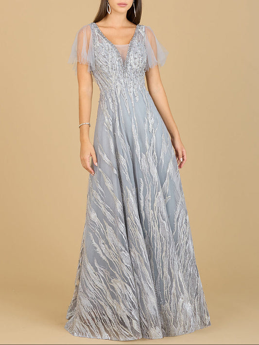 Vestido de gala con cuello en V y mangas tipo capa - OUTLET