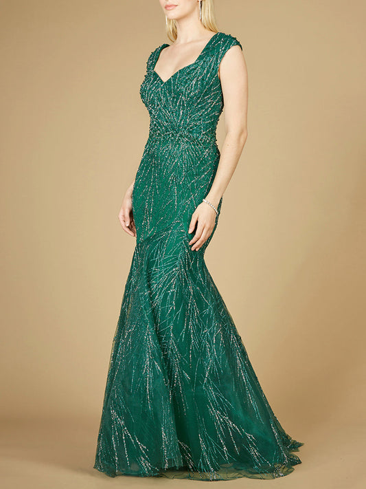 Cap Sleeve Mermaid Beaded Gown - OUTLET