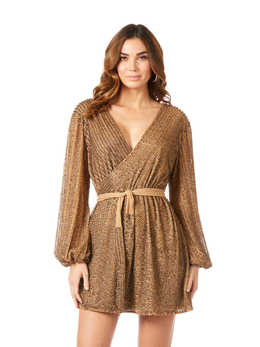 Long Sleeve Cocktail Wrap Dress - OUTLET