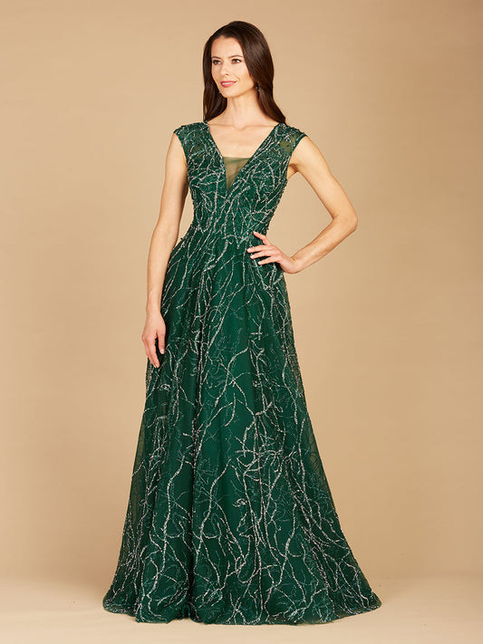 Vestido de gala con cuello en V y pedrería OUTLET