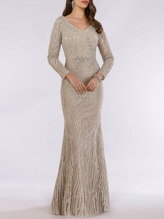 Lara 29617 - Vestido de sirena de encaje con mangas largas