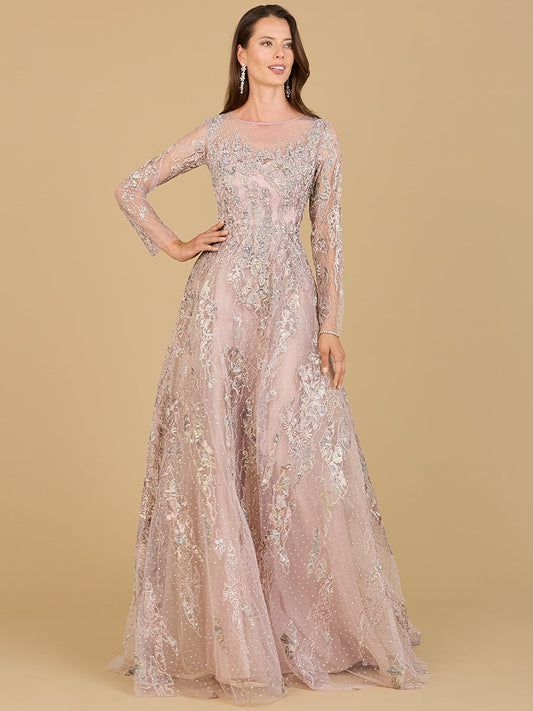 Lara 29618 - Beaded Long Sleeve A-line Dress