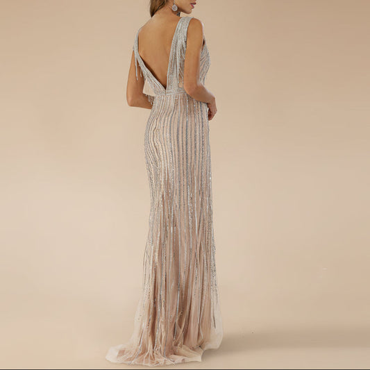 Beaded V-Neck Gown - OUTLET | 29680