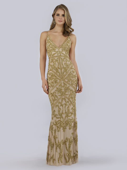 Lara 29744 - Spaghetti Strap Beaded Dress