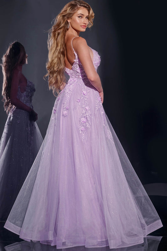 Tulle Gown with Floral Appliqués 40472