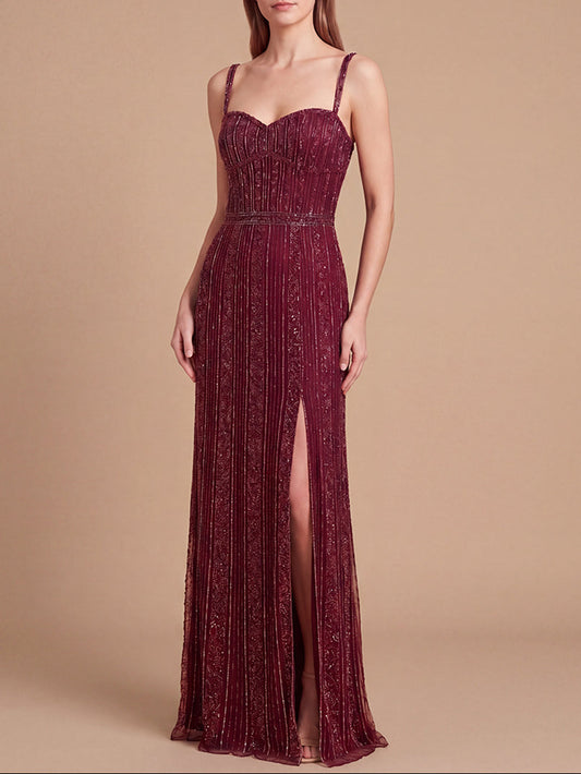 Spaghetti Strap Beaded Gown | Lara 9917
