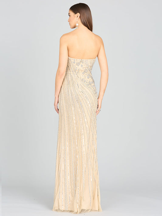 Vestido de gala sin tirantes con pedrería Freddy
