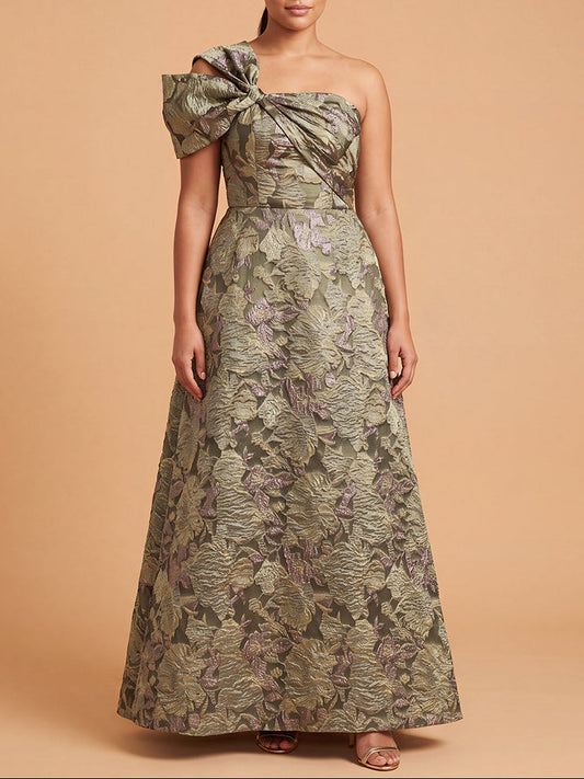 Lara One Shoulder A-line Brocade Gown | 400020