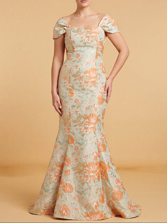 Lara Off Shoulder Brocade Mermaid Gown | 400012