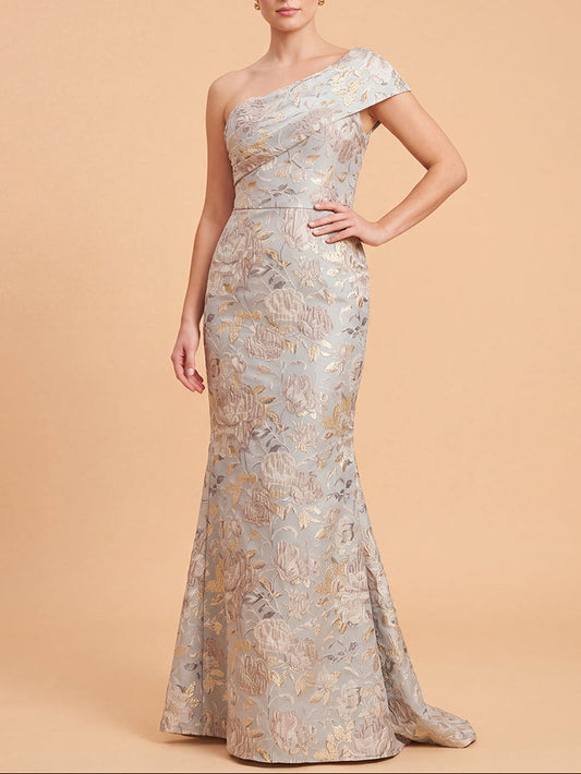 One Shoulder Mermaid Brocade Gown | 400018