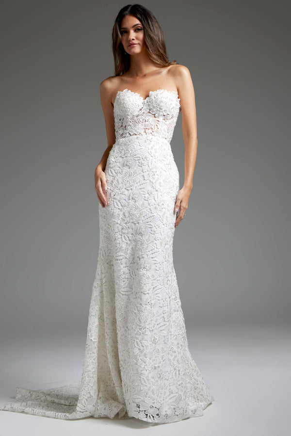 Off White Lace Strapless Bridal Dress JB39733