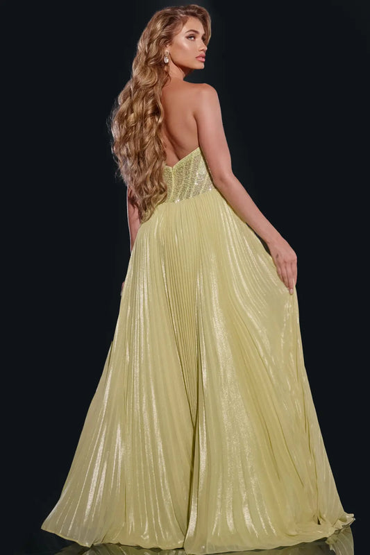 Pleated Gown with Sequin Bodice 43115