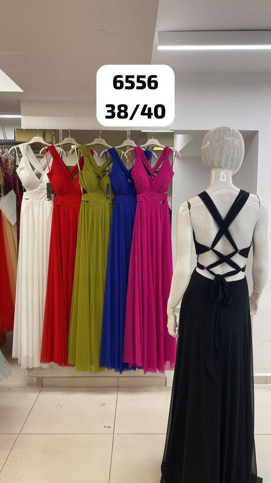 Belameur Gift Dress style 6556 – unbranded backless V-neck flared long evening dress