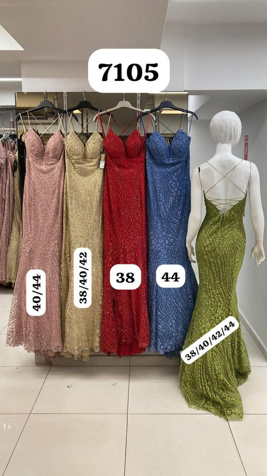 Belameur Gift Dress style 7105 – unbranded glitter lace-up mermaid evening gown